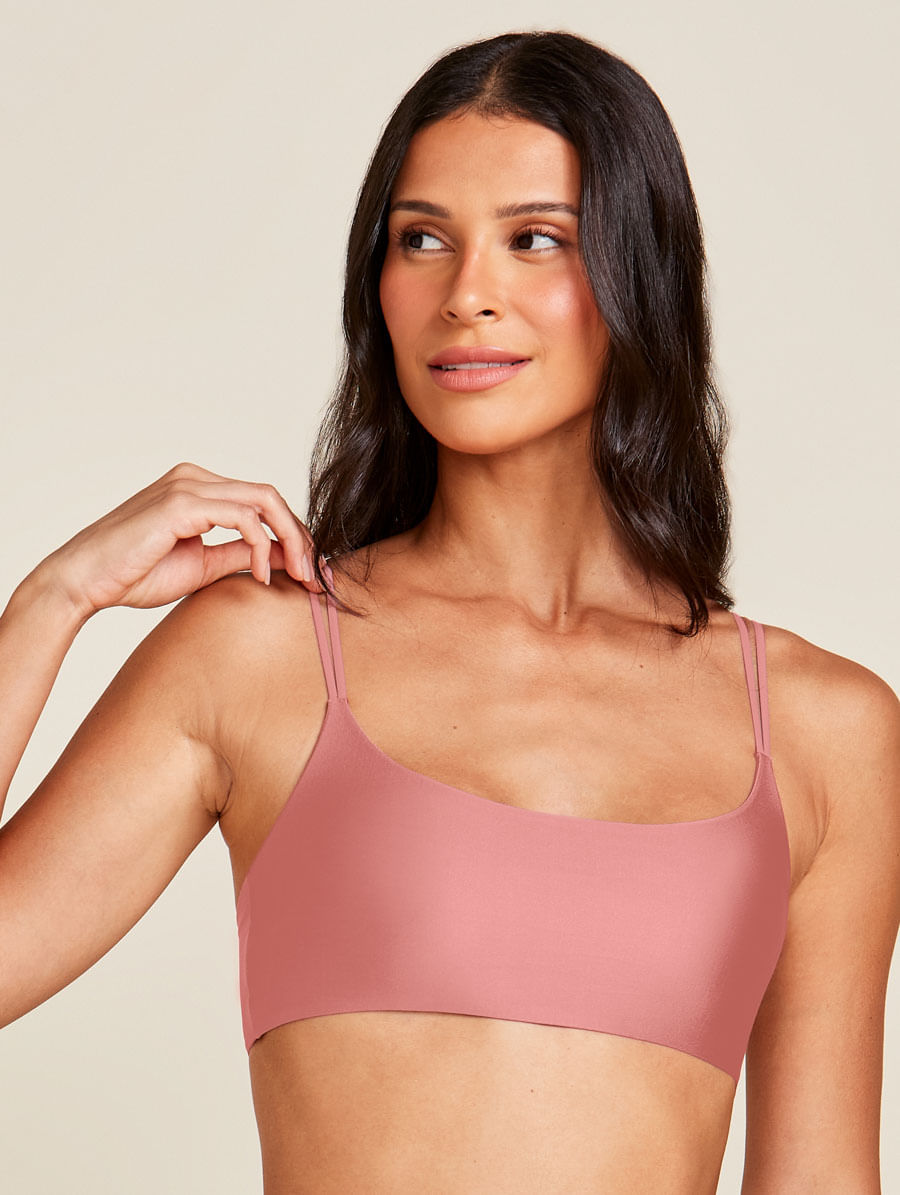Top Com Bojo Removível Em Microfibra Acetinada Rosa Collant